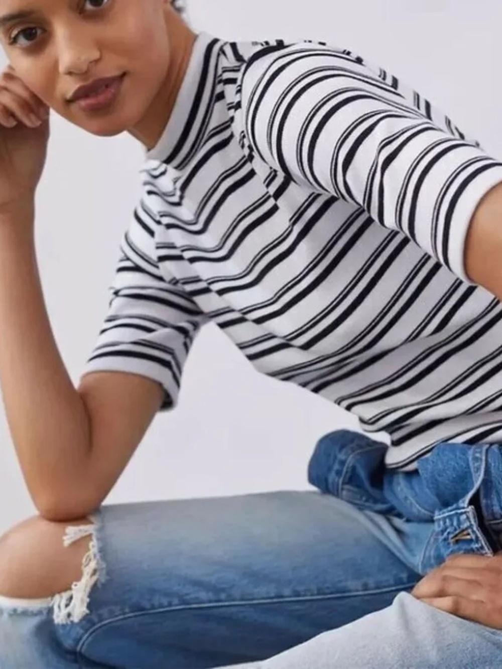 Anthropologie Maeve Striped Mock Neck Ribbed Top